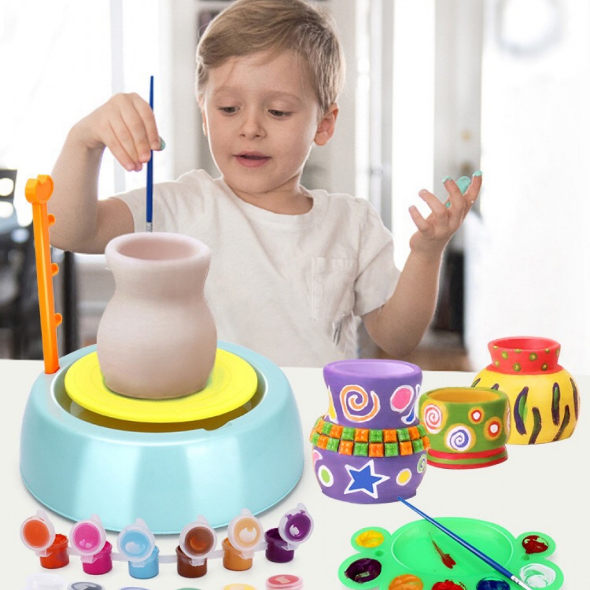 BEGINNERS POTTERY WHEEL KIT FOR KIDS WITH CLAY PAINTS AND TOOLS DIY TOY FOR  KIDS